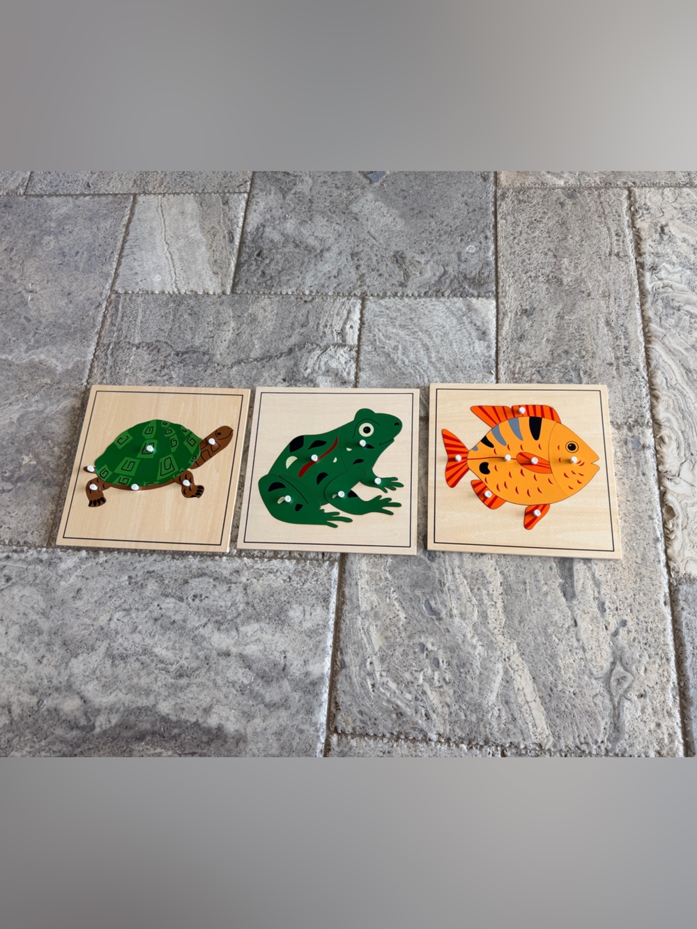 Montessori Wooden Puzzles for Kids Ages 3-6 - Turtle, Frog, Fish